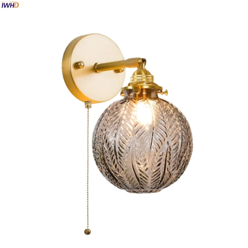 DecorBites™ مصباح حائط زجاجي رمادي بتقنية LED لغرفة النوم وغرفة المعيشة، تصميم علوي حديث، مصباح نحاسي عصري