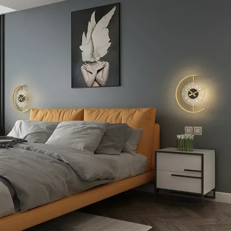 DecorBites™ LED Wall Clock Sconce for Bedroom Living Room Home Decor Lighting