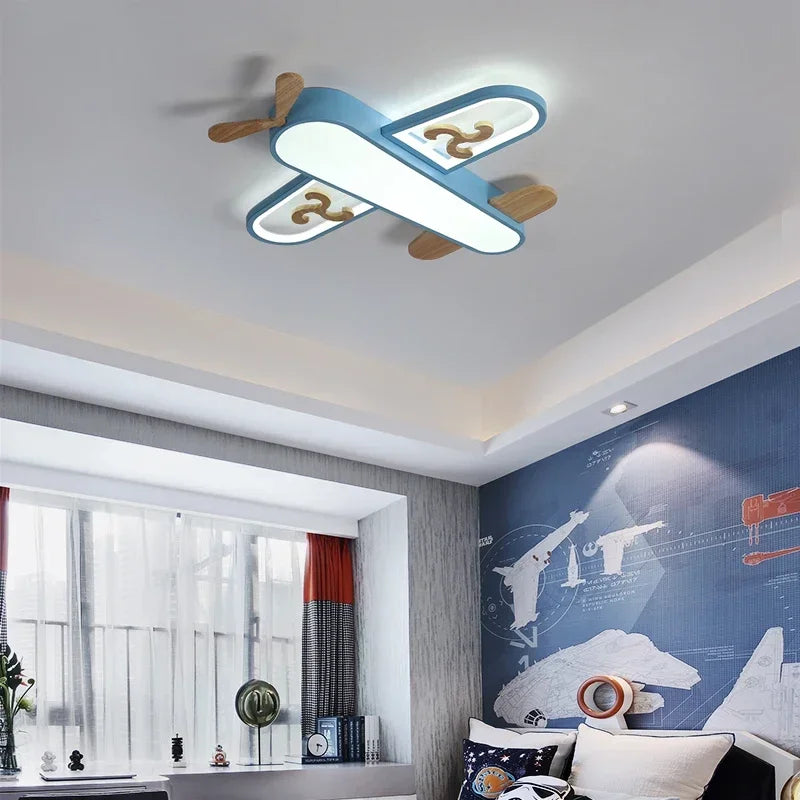مصباح سقف ليد خشبي للأطفال DecorBites™ باللونين الأصفر والأزرق - تصميم بسيط