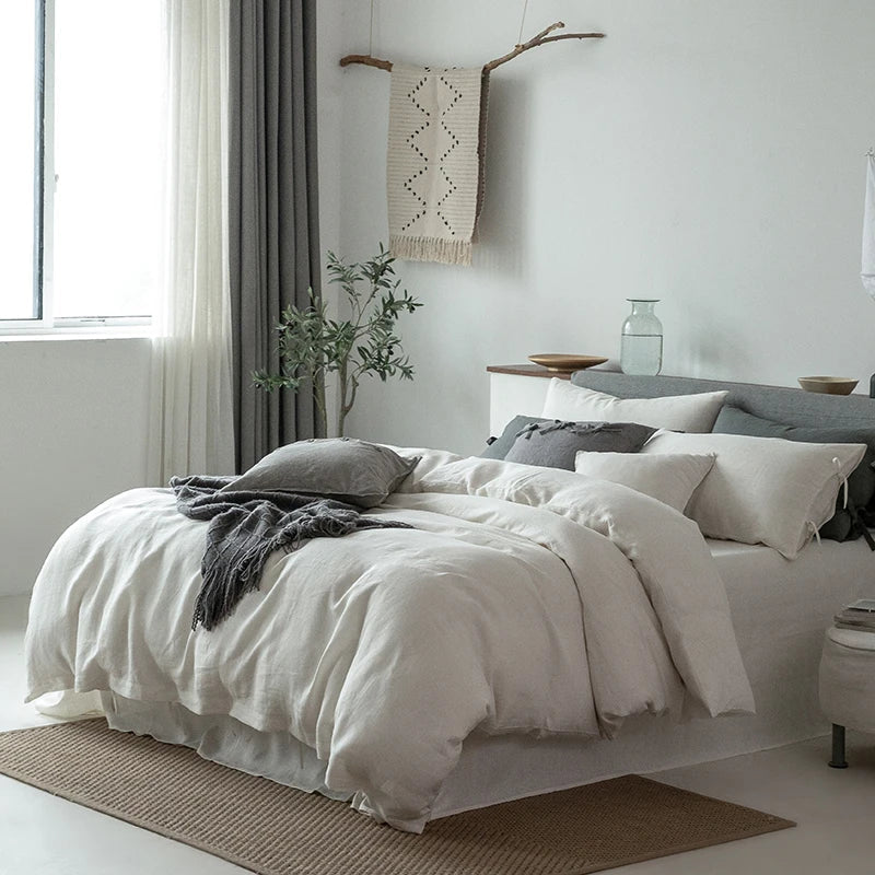 DecorBites™ 100% Linen Bedding Set - Vintage Wabi-Sabi Style Home Textiles