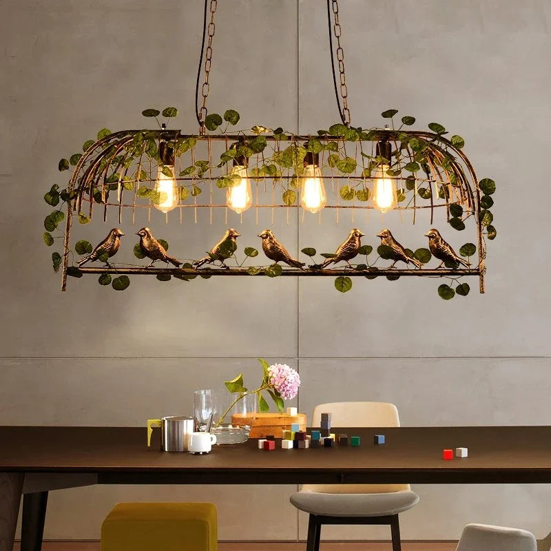 DecorBites™ ثريا قفص العصافير بأوراق خضراء لطاولة الطعام وديكور الحديقة