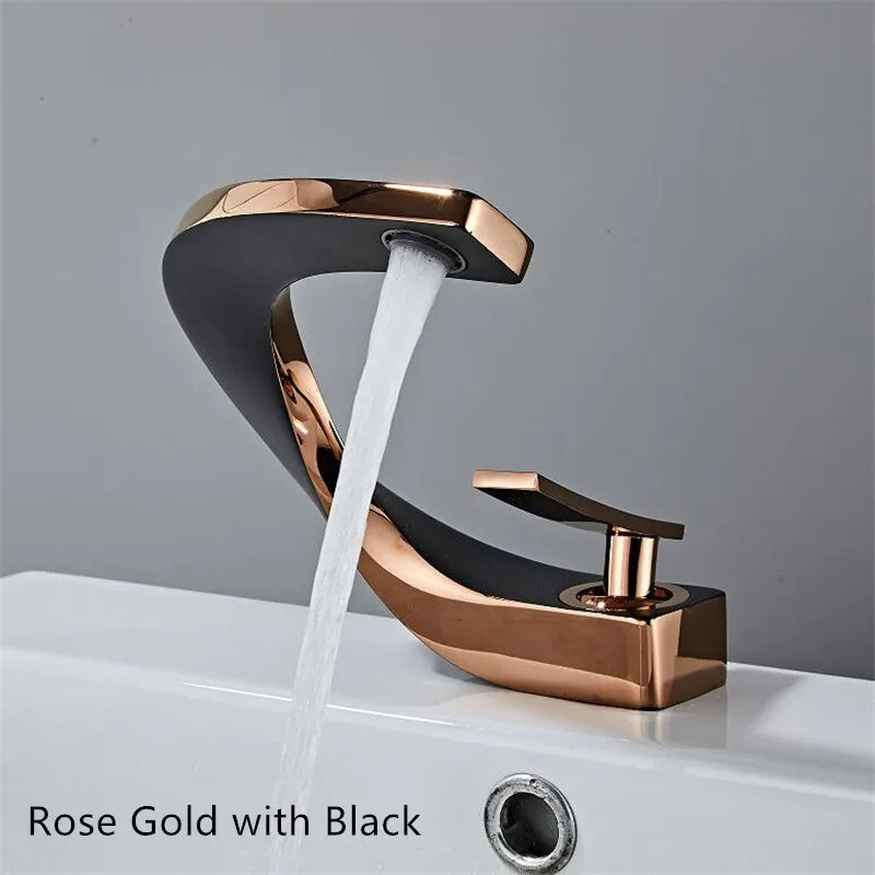 DecorBites™ Black & Gold Basin Faucet: Brushed Gold/Nickel/Chrome Mixer Tap, Hot & Cold Water