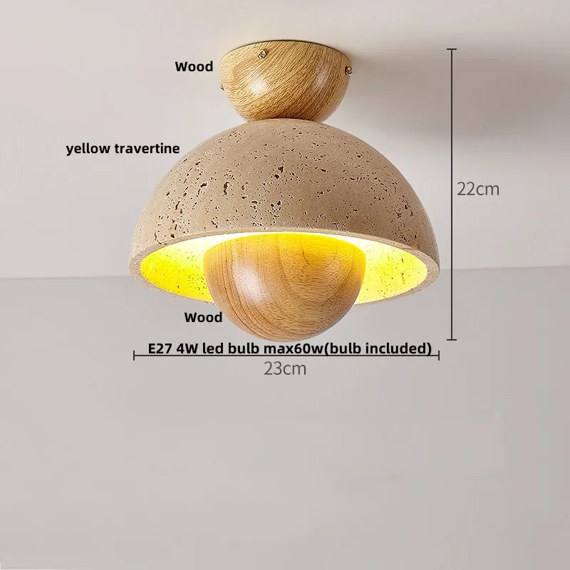 DecorBites™ LED Wood Ceiling Light: Natural Yellow Travertine, Modern Nordic Design