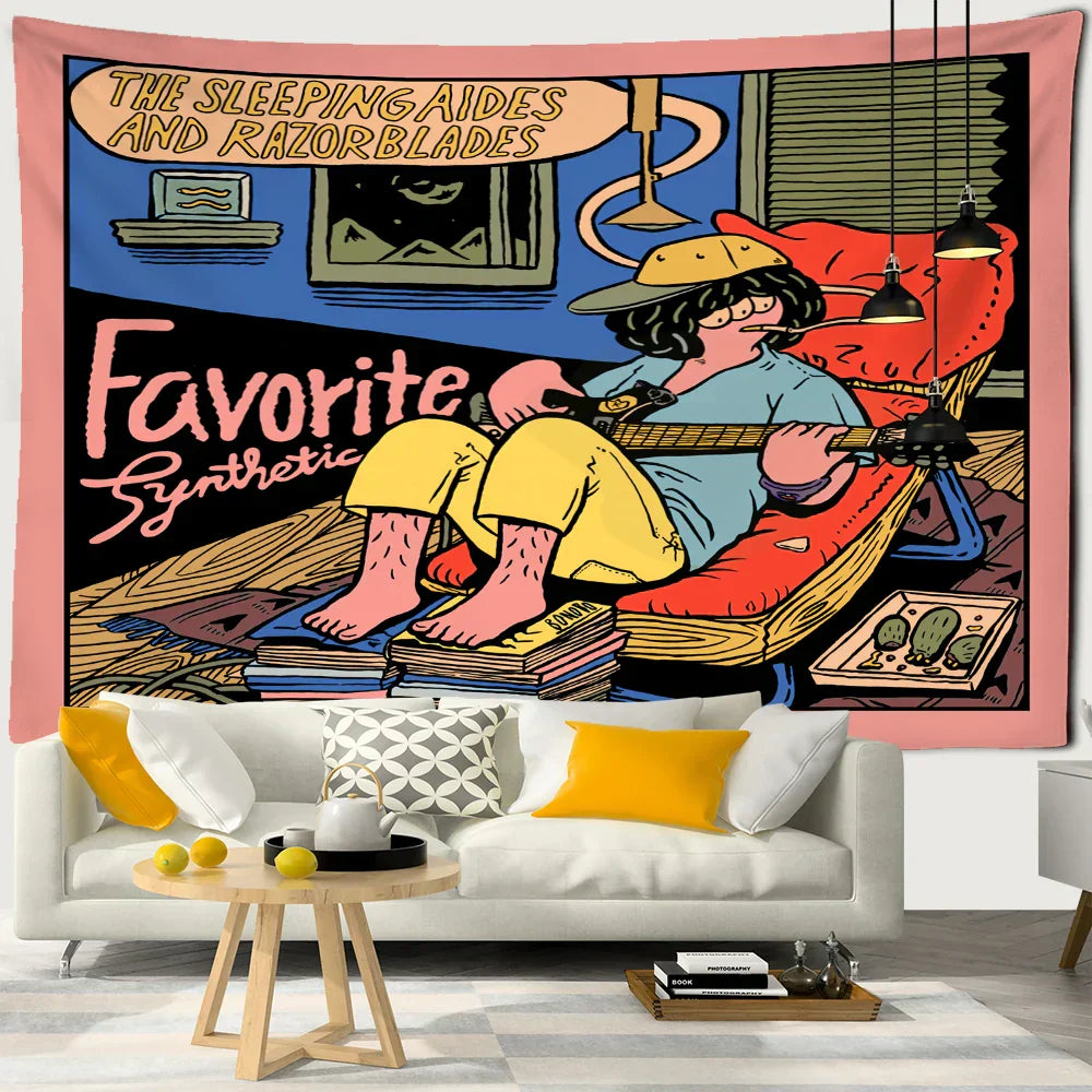 DecorBites™ Cute Girl Cartoon Tapestry Wall Hanging for Kawaii Aesthetics Room Decor