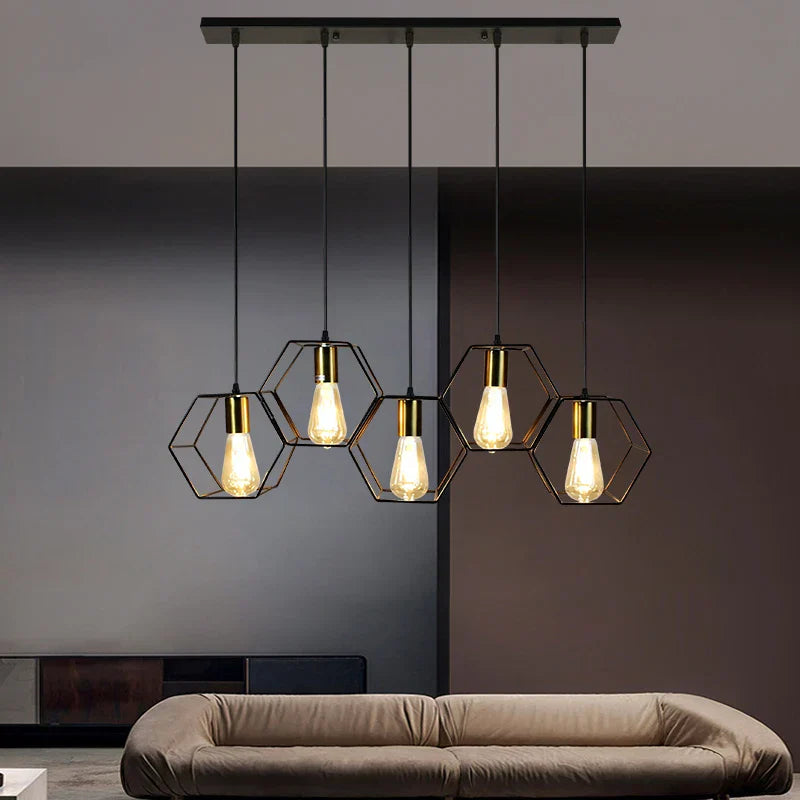 DecorBites™ Geometric LED Chandelier: Modern Metal Frame Light for Dining Room or Bedroom