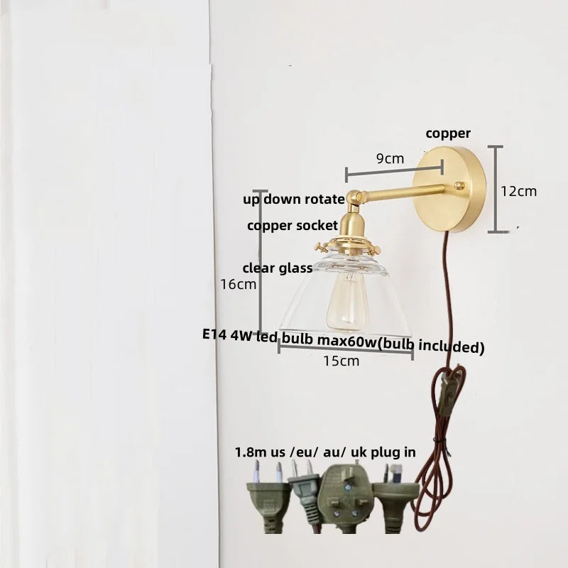 DecorBites™ Clear Glass LED Wall Lights Pull Chain Switch Modern Bedside Lamp