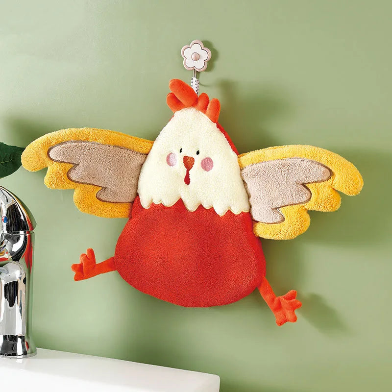 DecorBites™ Coral Velvet Cartoon Style Hand Towel