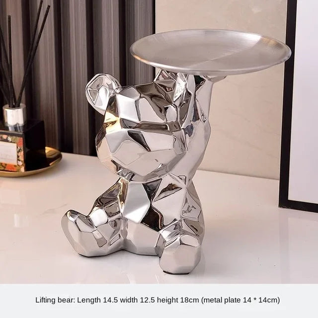 DecorBites™ Geometric Bear Piggy Bank Key Tray Cosmetic Bookshelf Statue & Storage Box