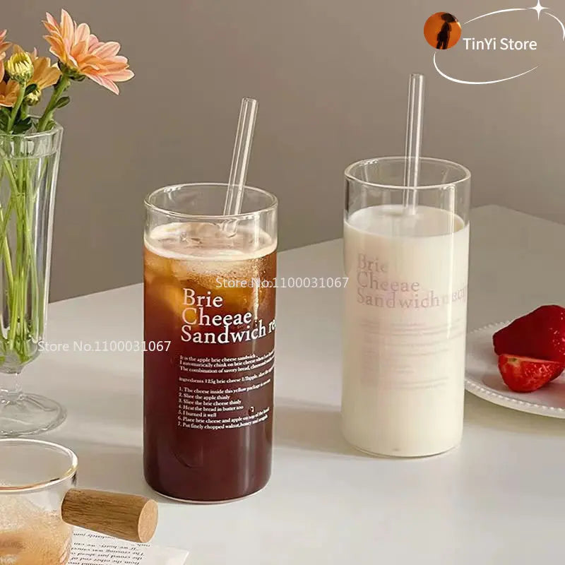 DecorBites™ كوب زجاجي على الطراز الكوري للشاي والقهوة وزجاجة مياه وإكسسوارات المطبخ