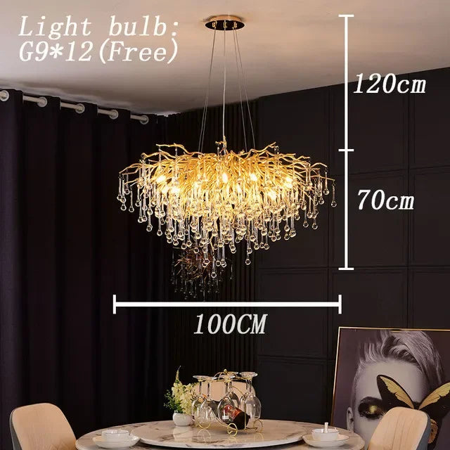 DecorBites™ Crystal Water Drop LED Chandelier for Luxurious Living Room Decor.