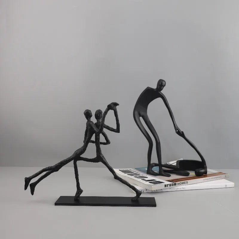 DecorBites™ Geometric Couple Cast Iron Figure Sculpture for Home Decor
