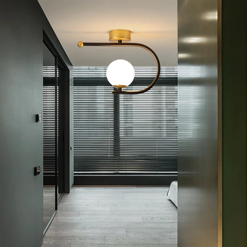 DecorBites™ مصباح سقف LED زجاجي ذهبي، ديكور منزلي بسيط لغرفة المعيشة وغرفة النوم