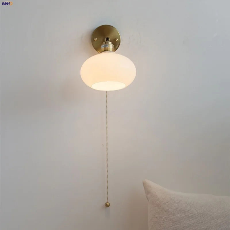 DecorBites™ Japanese Style LED Wall Sconce White Glass Rotate Pull Chain Stair Light Fixtures