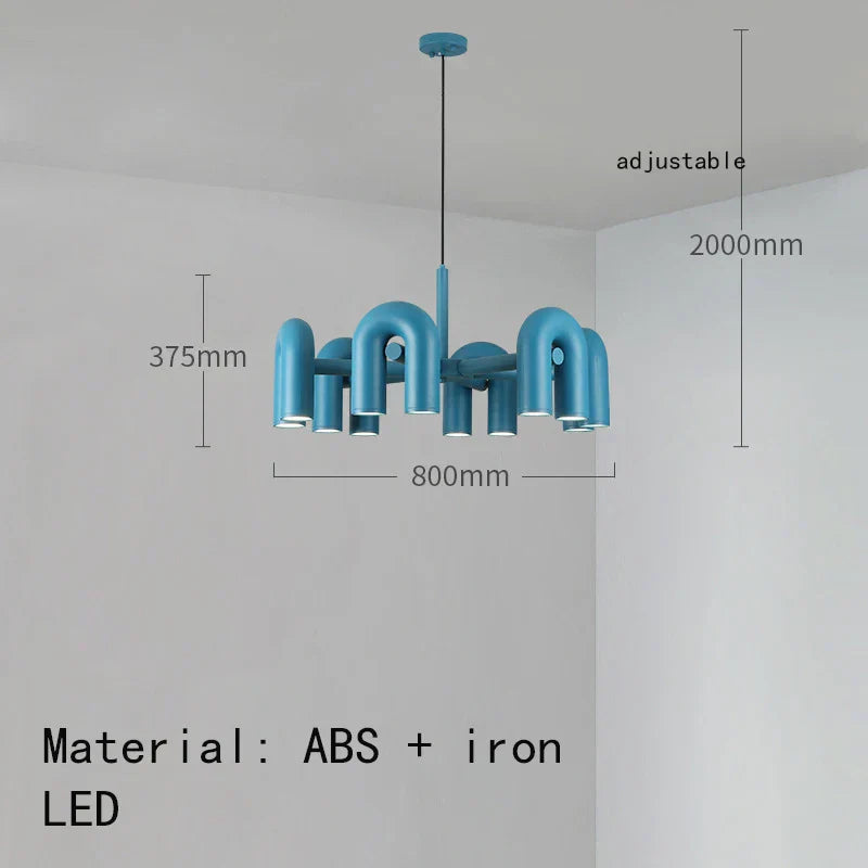 DecorBites™ Art Deco Metal Chandelier in Orange Blue Gray Black for Home and Business
