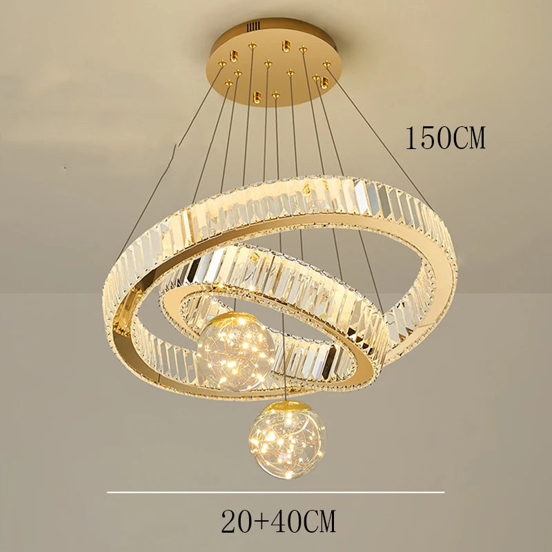Modern Crystal Multi-Ring Pendant Light in Brushed Steel