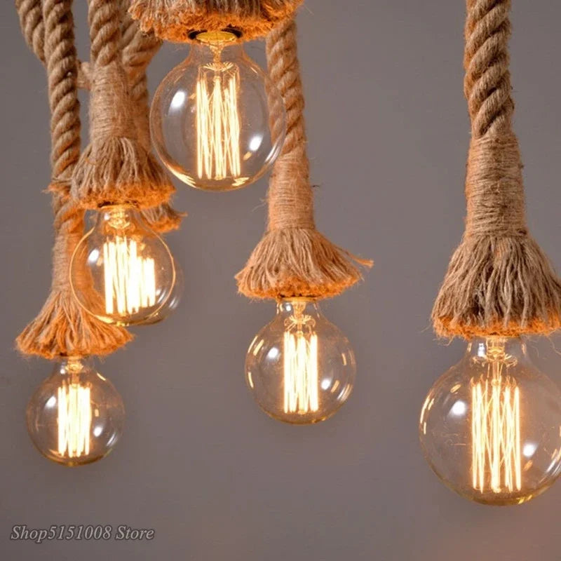 DecorBites™ Hemp Rope Pendant Lights Retro Loft Industrial Hanging Lamp for Living Room Home Decor