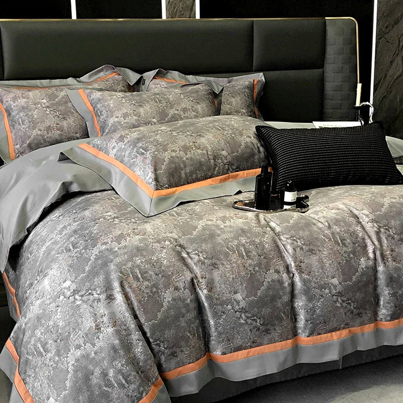 DecorBites™ 100S Egyptian Cotton Print Bedding Set for Queen King Ru Size
