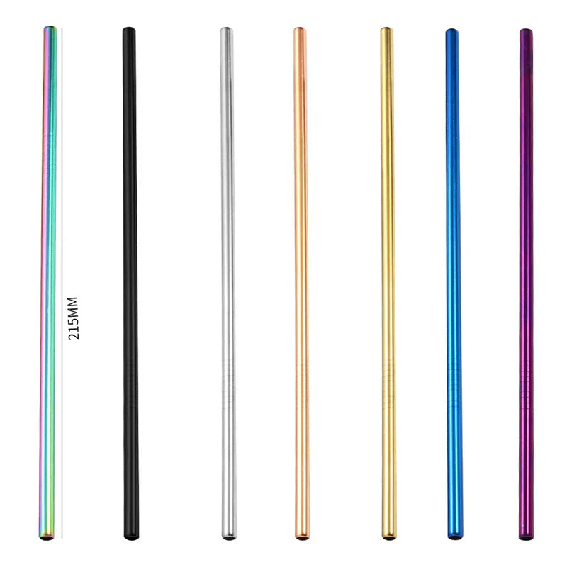 DecorBites™ 304 Stainless Steel Reusable Straws Set for Drinks - Eco-Friendly Metal Curved & Straight