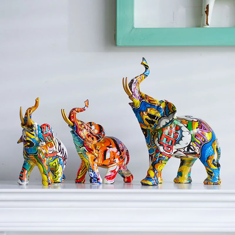 مجسم فيل من الراتنج من DecorBites™: تمثال حيوان غرافيتي لديكور المنزل حسب فنغ شوي
