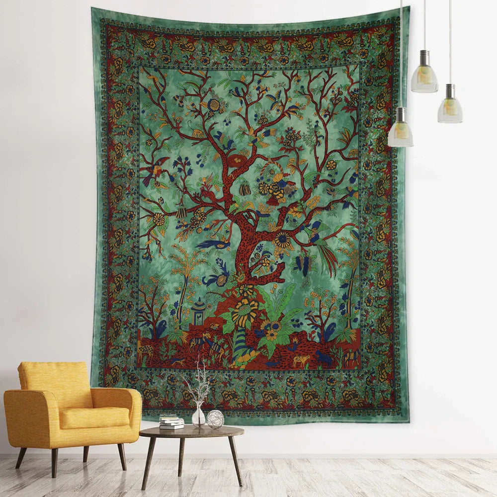 DecorBites™ Flying Bird Tree of Life Tapestry Wall Hanging: Bohemian Abstract Hippie Decor