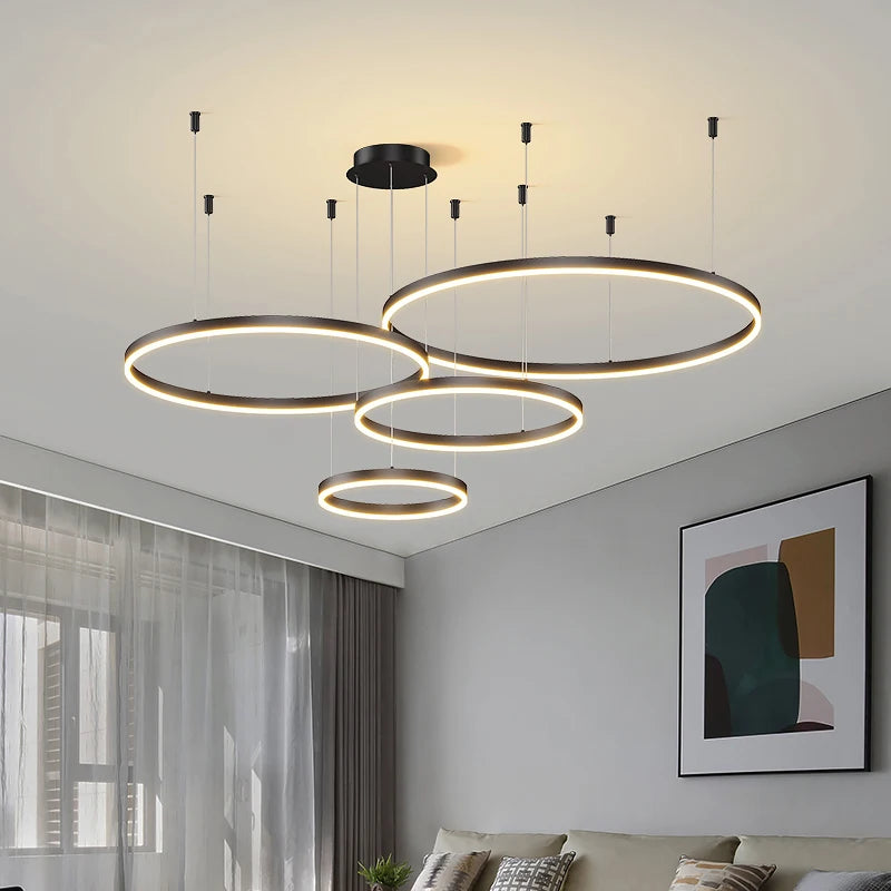 Minimalist Brushed Ring Pendant Light in Gold and Black