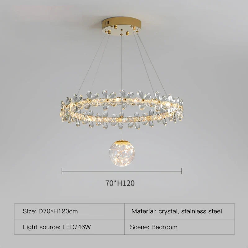 ثريا كريستال ذهبية حلزونية بإضاءة LED من DecorBites™ لديكور المنزل