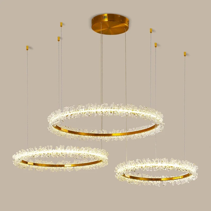 DecorBites™ ثريا ذهبية كريستالية للحلقات لغرفة المعيشة وديكور المطعم