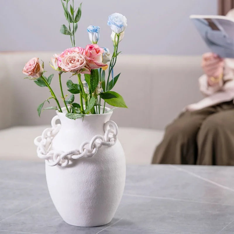 DecorBites™ Geometric Chain Porcelain Vase - Stylish Room Decor & Flower Vase