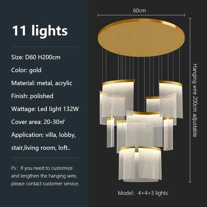 ثريا أكريليك بإضاءة LED من DecorBites™: إضاءة معلقة عصرية فاخرة قابلة للتعتيم لغرفة المعيشة - تركيبات إضاءة أنيقة
