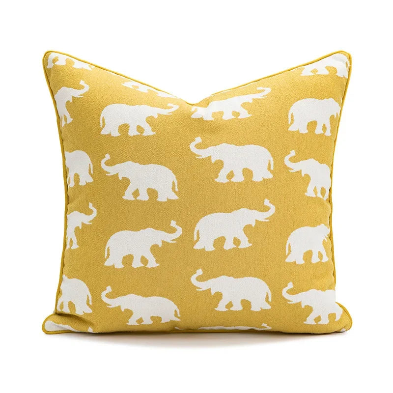 DecorBites™ Geometric Elephant Chenille Cushion Cover, Soft Fringed Pillow Case, Home Decoration