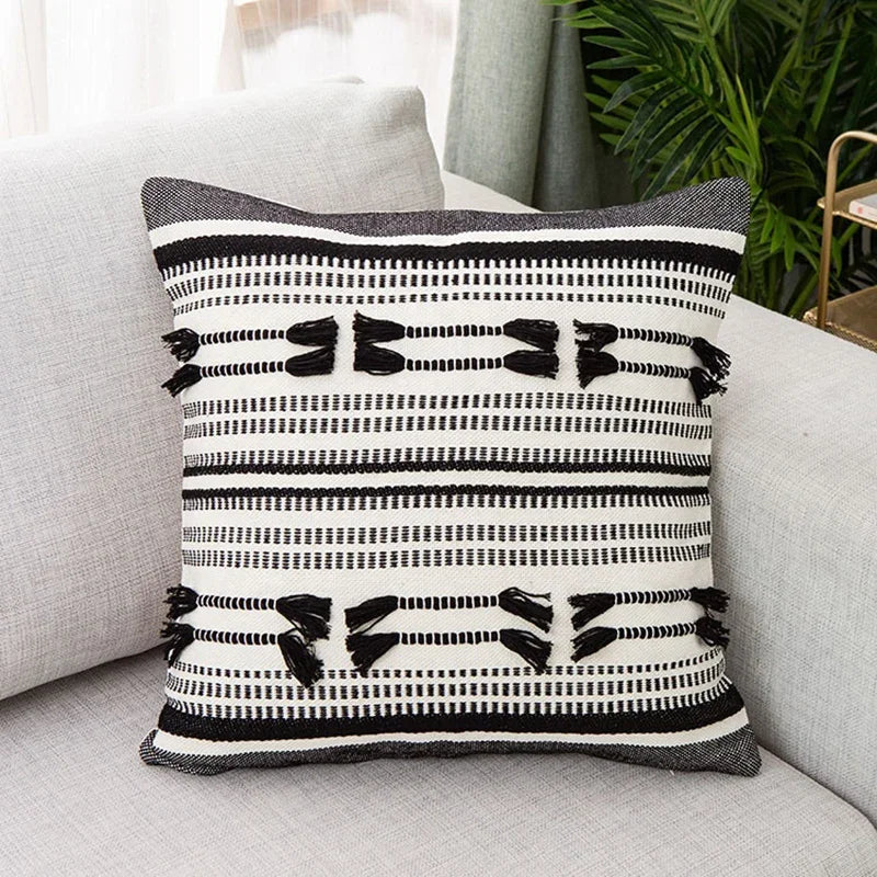 DecorBites™ Geometric Tassels Cushion Cover - Yellow & Black Woven Home Decor Pillow