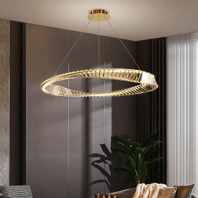 DecorBites™ Gold Steel Rings Crystal Pendant Light