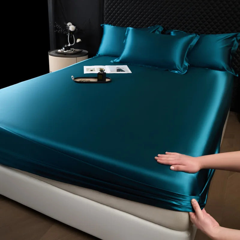 DecorBites™ 100% Mulberry Silk Fitted Sheet Set with Pillowcase - Luxury Solid Color Silk Bed Linen