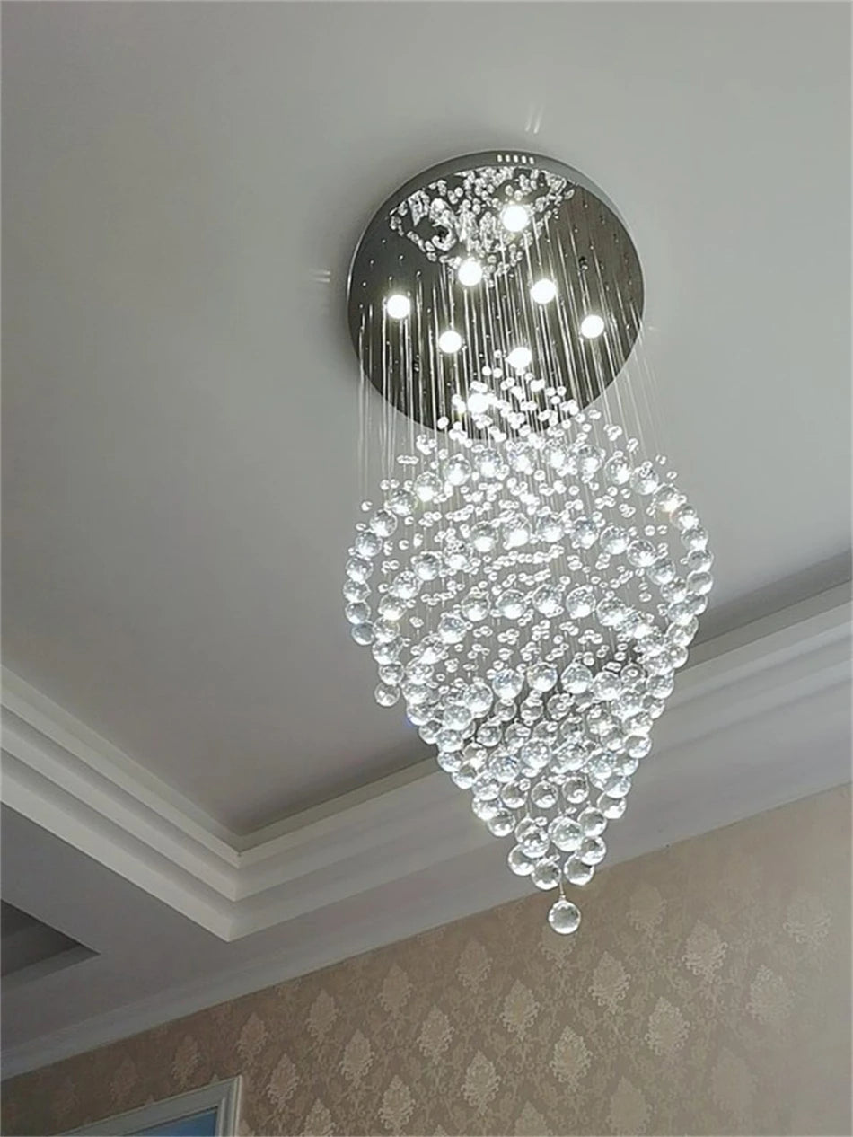 Contemporary Crystal Ring Pendant Light for Staircase