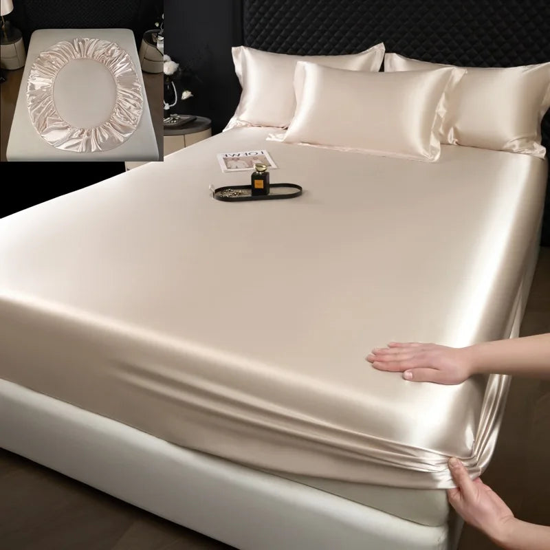 DecorBites™ 100% Mulberry Silk Fitted Sheet Set with Pillowcase - Luxury Solid Color Silk Bed Linen