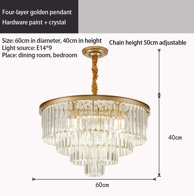 DecorBites™ Crystal Gold Chandelier: Modern Living Room Bedroom Decor Lighting