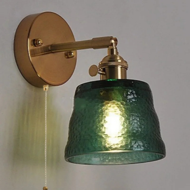 DecorBites™ Clear Glass LED Wall Lights Brass E27 Pull Chain Switch Bedside Lamp