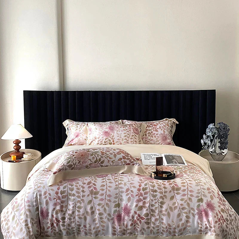 DecorBites™ Eucalyptus Fiber Flowers Print Bedding Set - Soft Silky Cool Feel