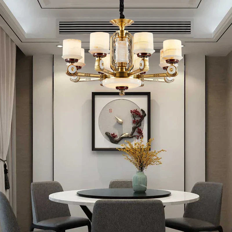 DecorBites™ All Copper Jade Chandelier, Modern Chinese Style for Living Room, Bedroom, Dining Room.