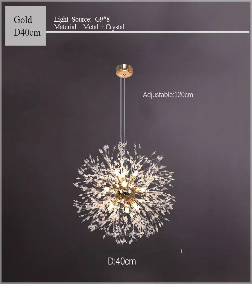 DecorBites™ ثريا الهندباء LED إضاءة كرة كريستال متلألئة للمطاعم وغرف المعيشة