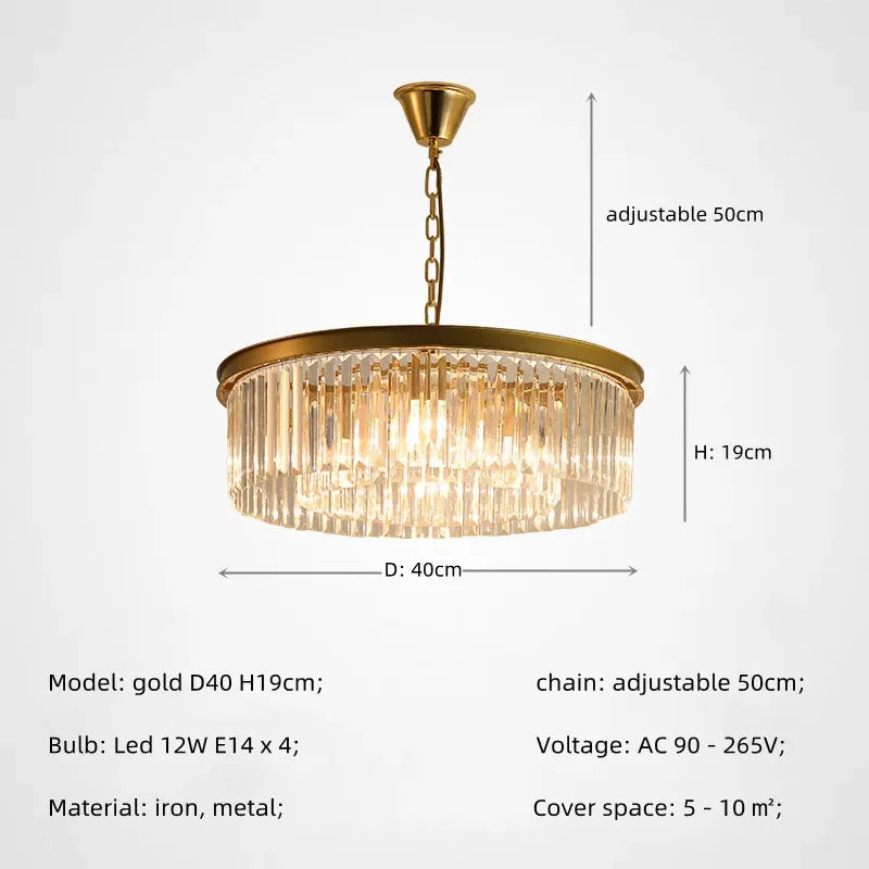 DecorBites™ مصابيح متدلية كريستالية ذهبية وسوداء معدنية، ثريات LED معلقة