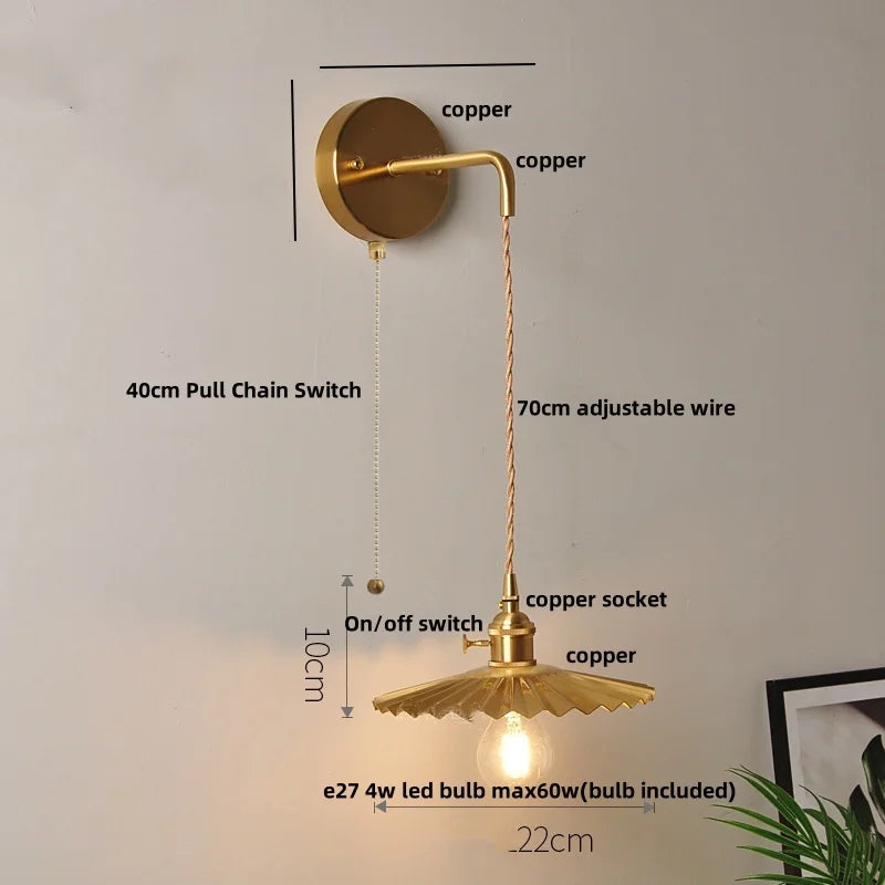 مصباح حائط DecorBites™ زجاجي شفاف LED مع مفتاح سحب لسلسلة الديكورات العصرية