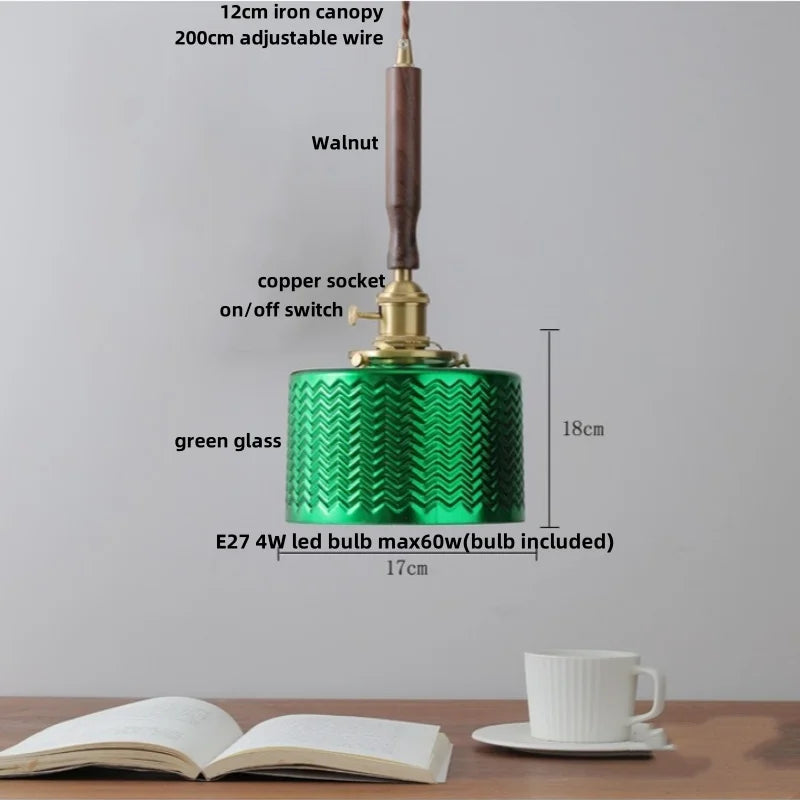 DecorBites™ مصابيح قلادة LED زجاجية خضراء للمطبخ والبار، مصباح تعليق نورديك عصري