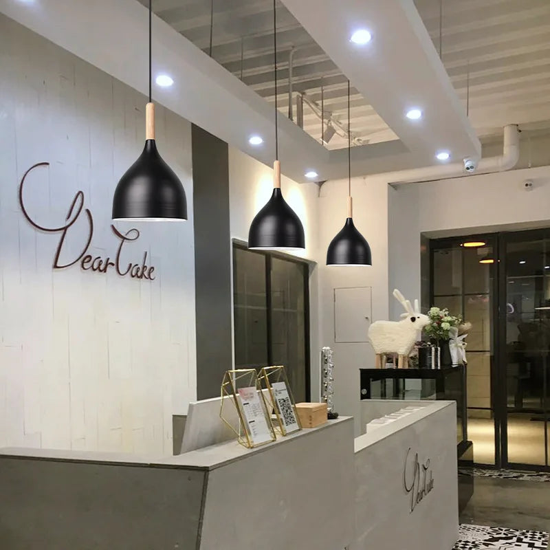 Black Wood Industrial Pendant Light
