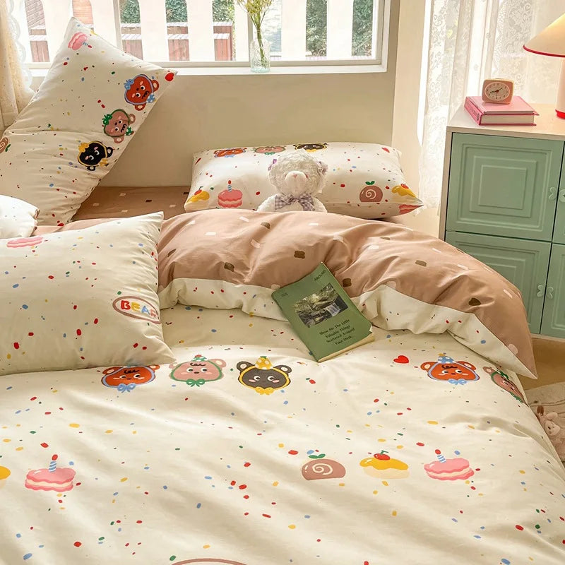 DecorBites™ Cotton Floral Print Bedding Set: Comfortable Sleep Quilt Cover & Fitted Sheet in All Seasons