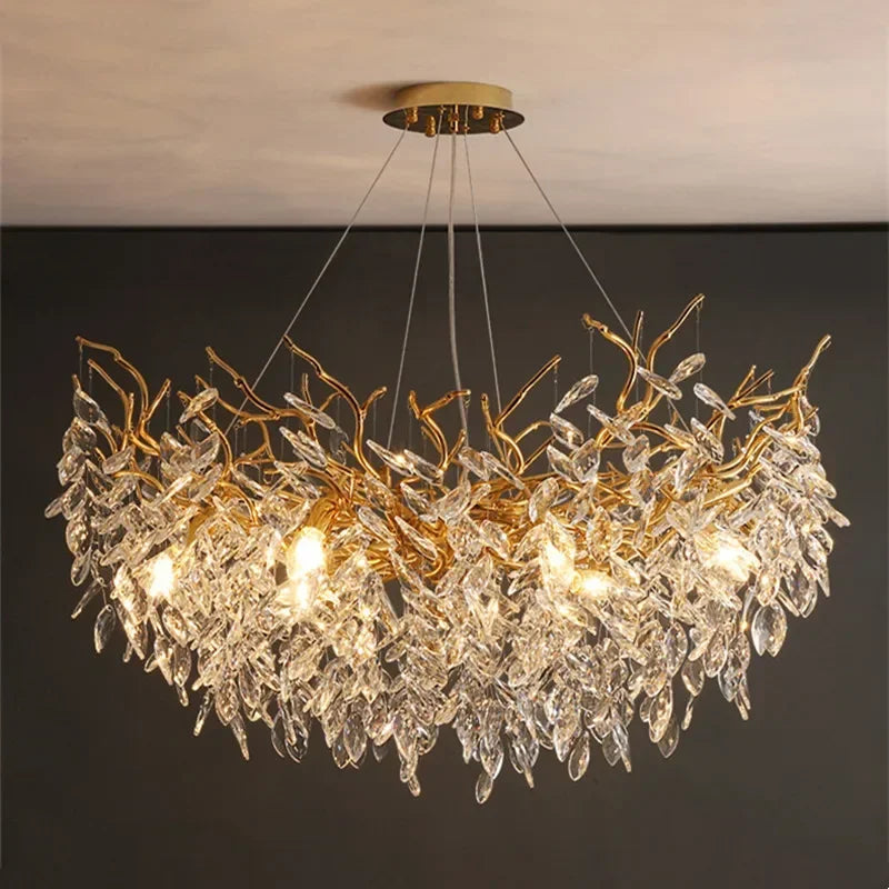 DecorBites™ Crystal Branch LED Pendant Chandelier - Gold Suspend Lamp for Luxury Dining Room