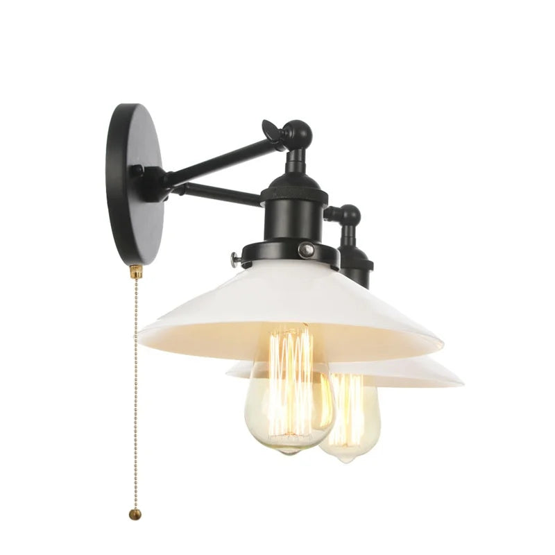 DecorBites™ Industrial LED Wall Light Fixture with Glass Pull Chain Switch - 2 Heads