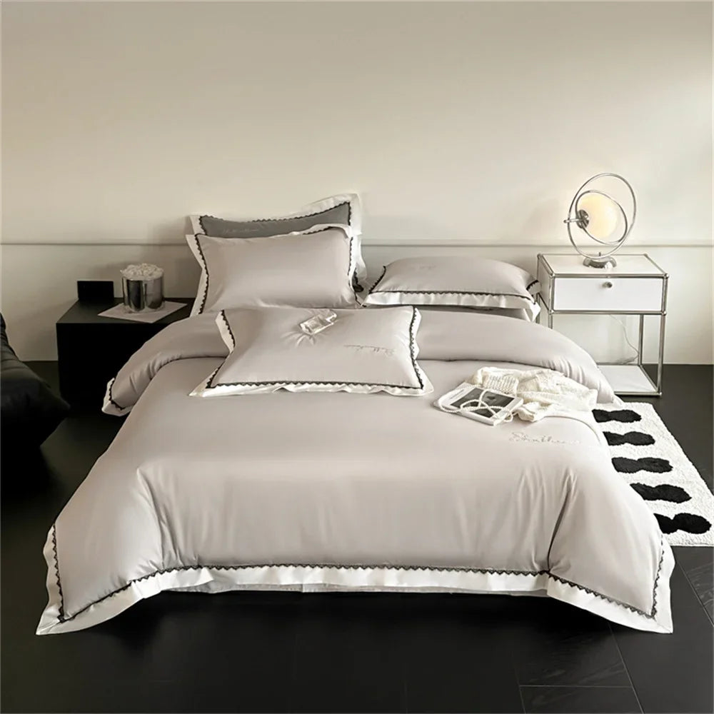 DecorBites™ Hot Diamond Lace Egyptian Cotton Bedding Set: Sheet, Pillowcase, Duvet Cover, Full-Queen-King Size