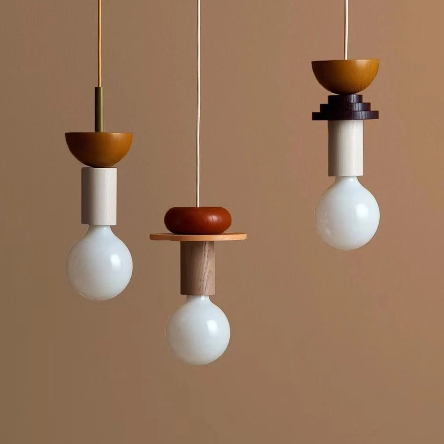Nordic Wood Pendant Light With Iron Accent