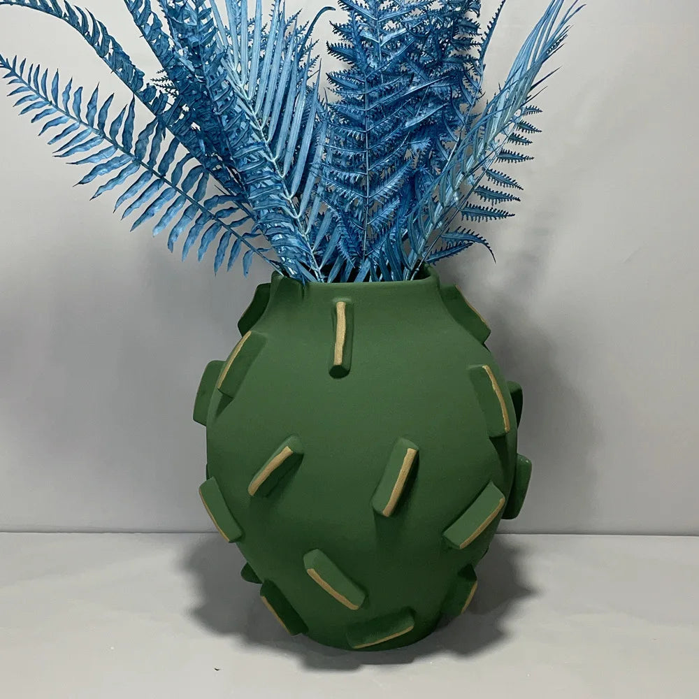 DecorBites™ Geometric Block Ceramic Vase - Abstract Floral Arrangement - Home Decor Handicraft